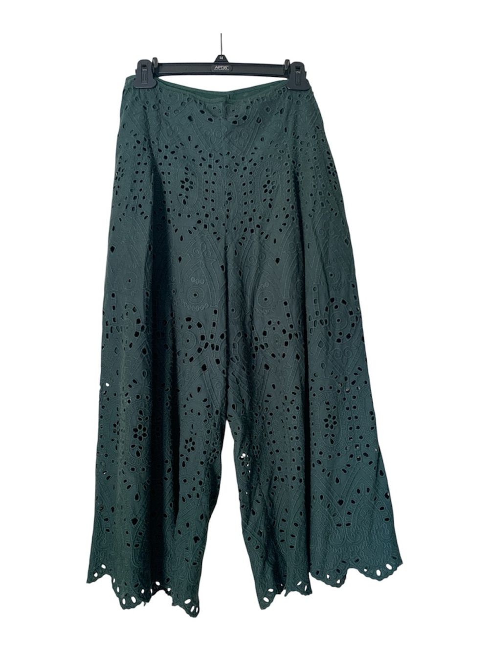H&M Dark Green Wide-Leg Eyelet Pants